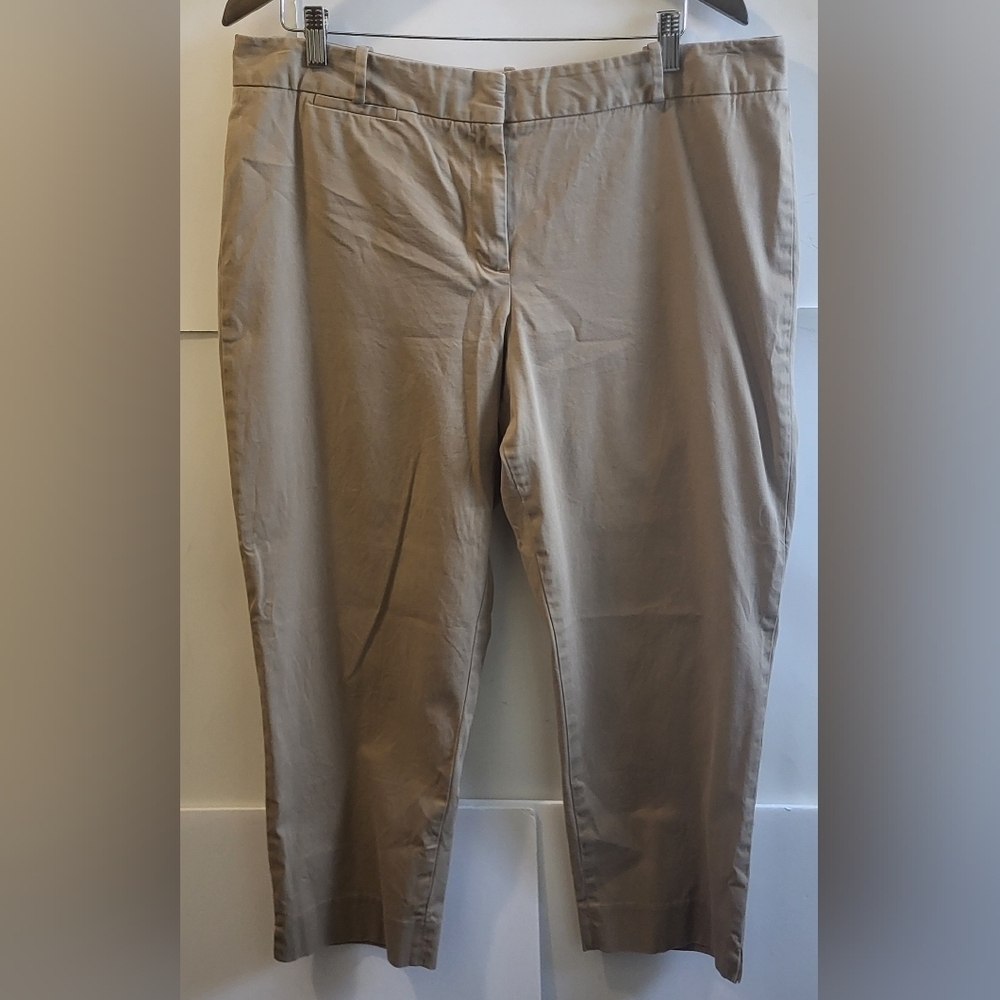 Talbots Signature Crop Pants, Khaki /Side Slit Bottom Design, Women’s Size 16